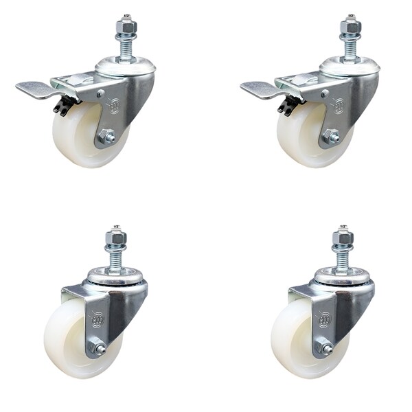 Service Caster 3 Inch SS Nylon Wheel Swivel 1/2 Inch Threaded Stem Caster Total Lock Brake, 2PK SCC-SSTSTTL20S314-NYS-121315-2-S2 - main